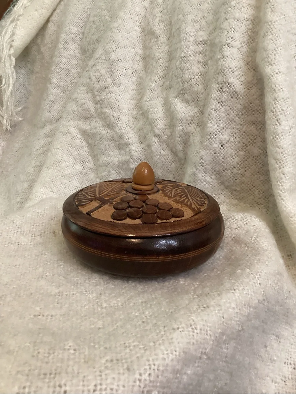 Handcarved Wooden Trinket Box with Decorative Lid